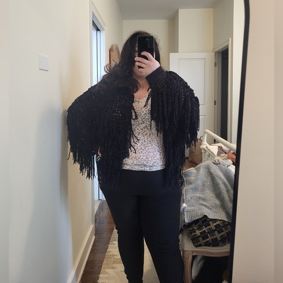 Black Fringe Oversized Cardigan, Forever 21, Sz 3x - Picture 4 of 8